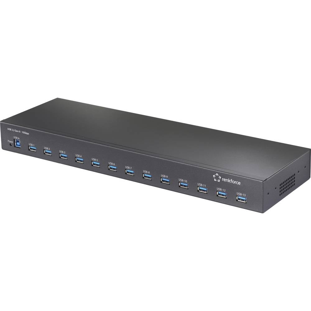 Renkforce 483 mm (19) Rack Mount 13-Port USB 3.2 Gen 2 Hub RF-6677282 USB-hub 13 poorten USB-A USB 3.2 Gen2 10 GBit/s Voor industriële toepassingen,