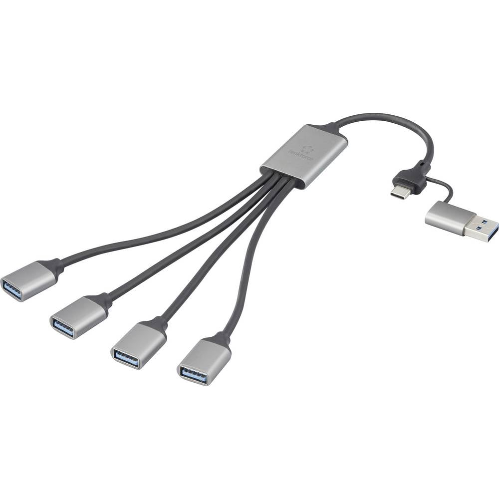 Renkforce RF-HUB-300 RF-6861934 USB-hub 4 poorten USB-A USB 3.0 5 GBit/s Met aluminium behuizing Grijs