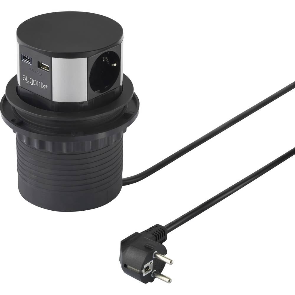 Sygonix SY-6887466 Stekkerdoostoren 3-voudig Zwart, Zilver Randaarde stekker 1 stuk(s)