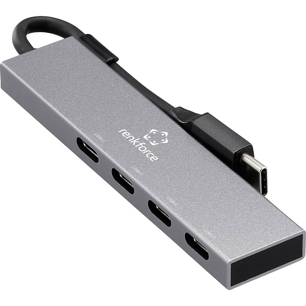Renkforce RF-USBCH-205 RF-6902308 USB-hub 4 poorten USB-C USB 3.2 Gen2 10 GBit/s Met USB-C stekker Grijs