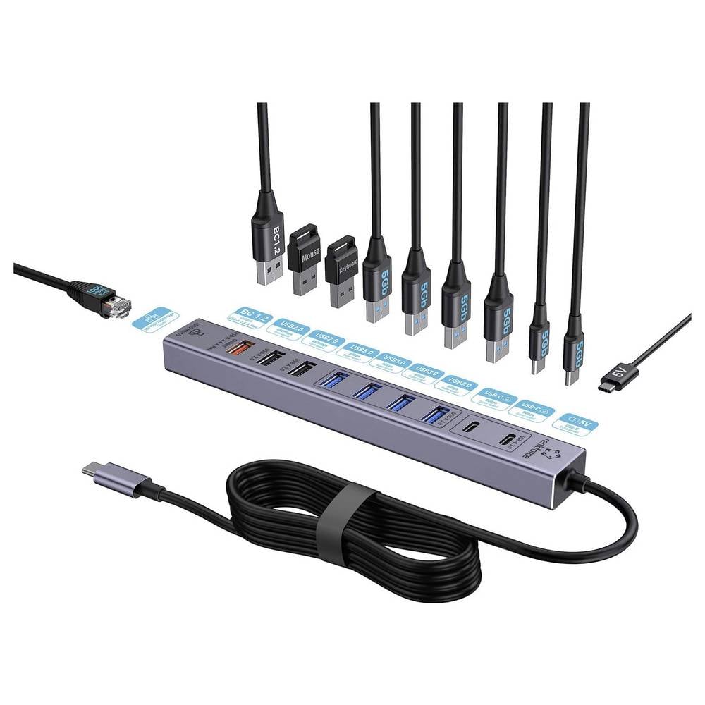 Renkforce RF-USBCH-500 USB-C® 10-in-1 Hub RF-7465830 USB-hub 10 + 1 poorten USB-C USB 3.0 5 GBit/s Voor intern gebruik Grijs