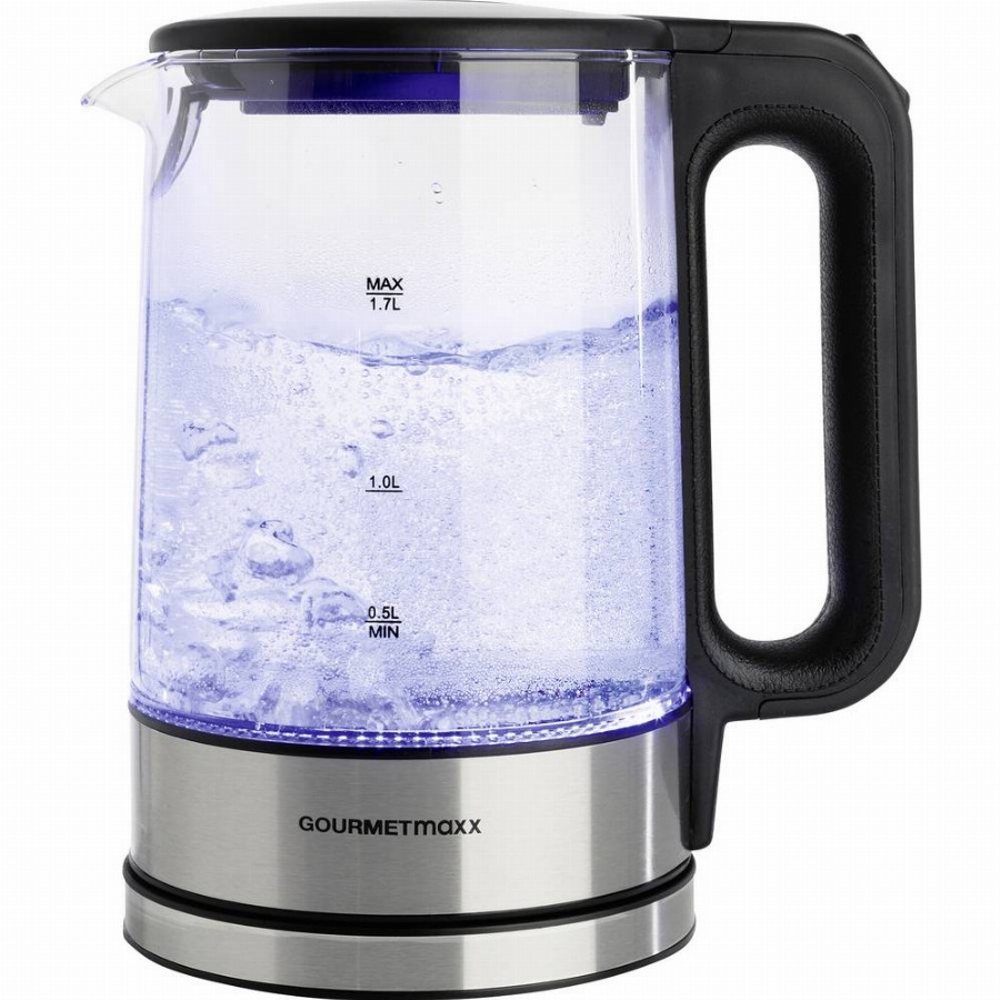 GourmetMaxx GOURMETmaxx Glas-Wasserkocher LED 1,7l 2200W Edelstahl/schwarz kabellos Waterkoker Kabelgebonden Aantal/Volume: 1.7 l Zwart/RVS, Glas