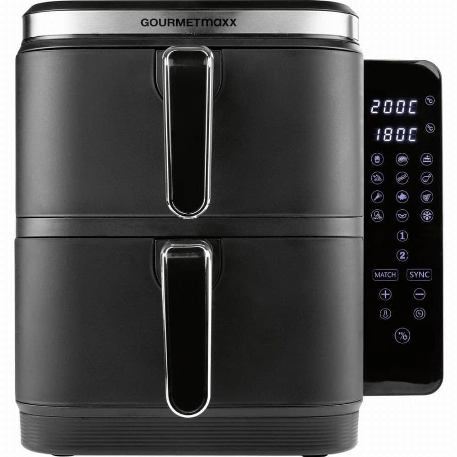 GourmetMaxx FryUp Vertical 15305 Airfryer 10 l 2 gescheiden temperatuurregelaars, Anti-aanbaklaag, Digitale timer Zwart