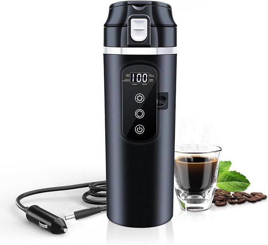 Auto waterkoker – Reis waterkoker – 500 ml – 12V/24V aansluiting- Roestvrij – Met beeldscherm – Instelbare temperatuur – Automatische uitschakeling – Lekpreventie – Temperatuurweer…