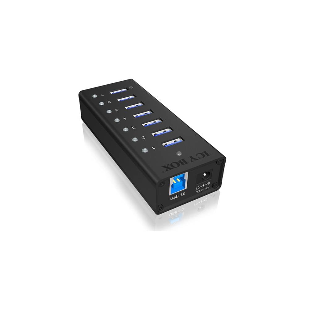 ICY BOX IB-AC618, 7 Port USB 3.2 Gen 1 Hub mit 1x Tablettladeport, mit 12V 3A Netzteil 70418 USB-hub 7 poorten USB-A USB 3.0 5 GBit/s Met aluminium behuizing