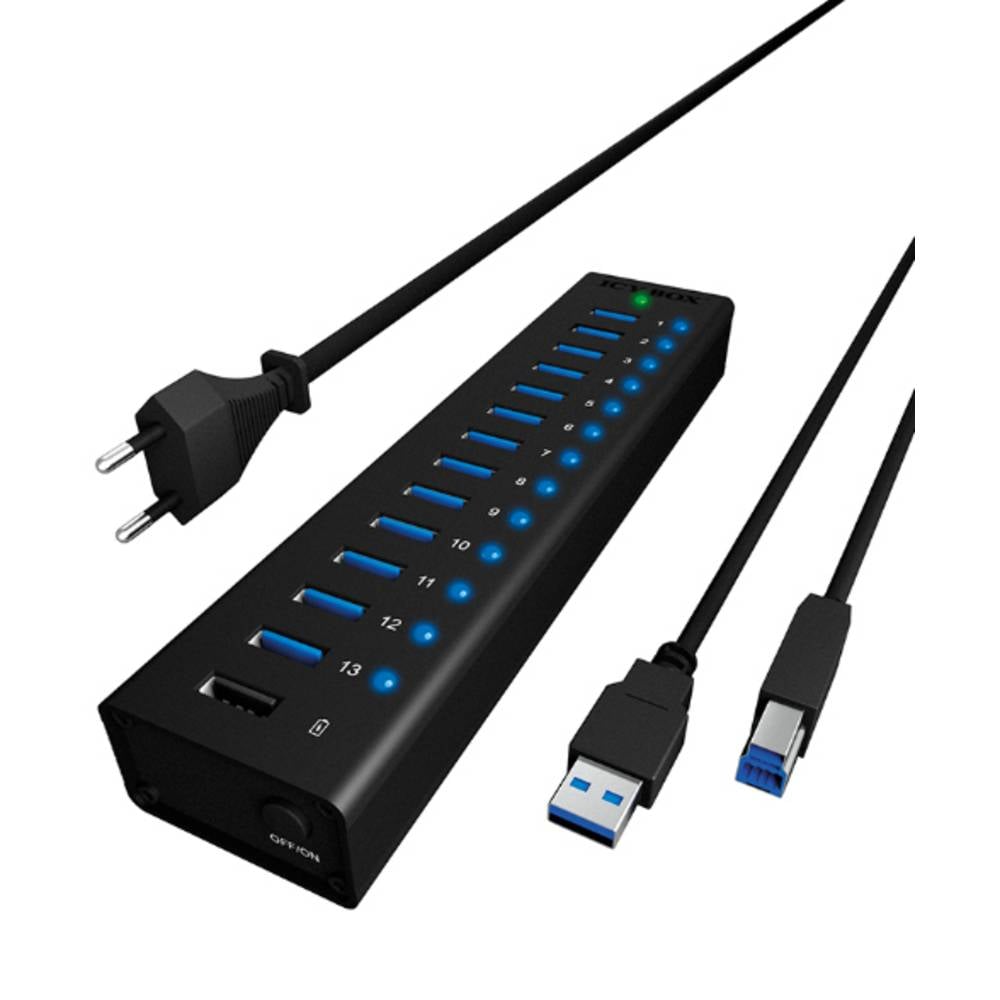 ICY BOX 70420 USB-hub 13 poorten USB-A USB 3.0 5 GBit/s Zwart