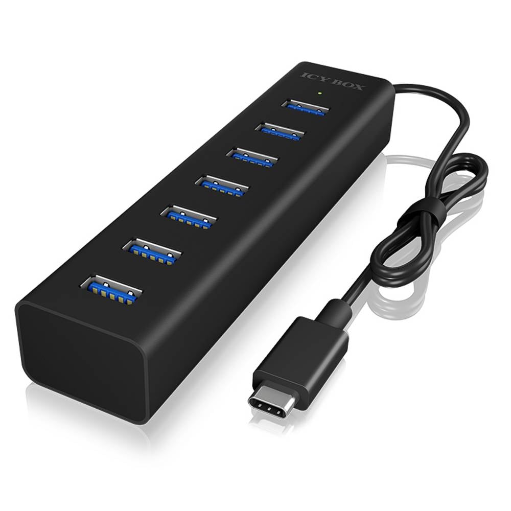 ICY BOX 60257 USB-hub 7 poorten USB-A USB 3.0 5 GBit/s Met USB-C stekker Zwart