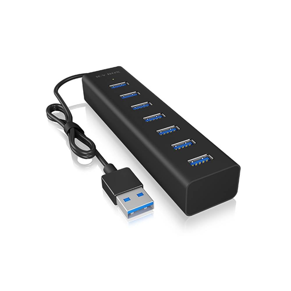 ICY BOX IB-HUB1700-U3 USB 3.0 zu 7-Port USB 3.0 Type-A Hub, Alu-Gehäuse, Netzteil 5V/3A 60819 USB-hub 7 poorten USB-A USB 3.0 5 GBit/s Zwart