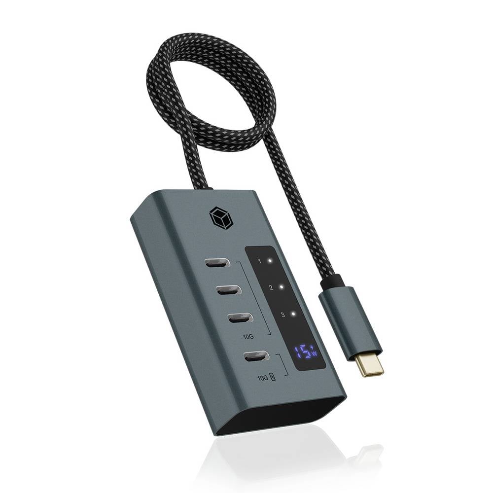 ICY BOX IB-HUB1454-C31 61062 USB-hub 4 poorten USB-C 3.2 Gen 2 USB 3.2 Gen2 10 GBit/s Met snellaadpoort Blauw, Grijs