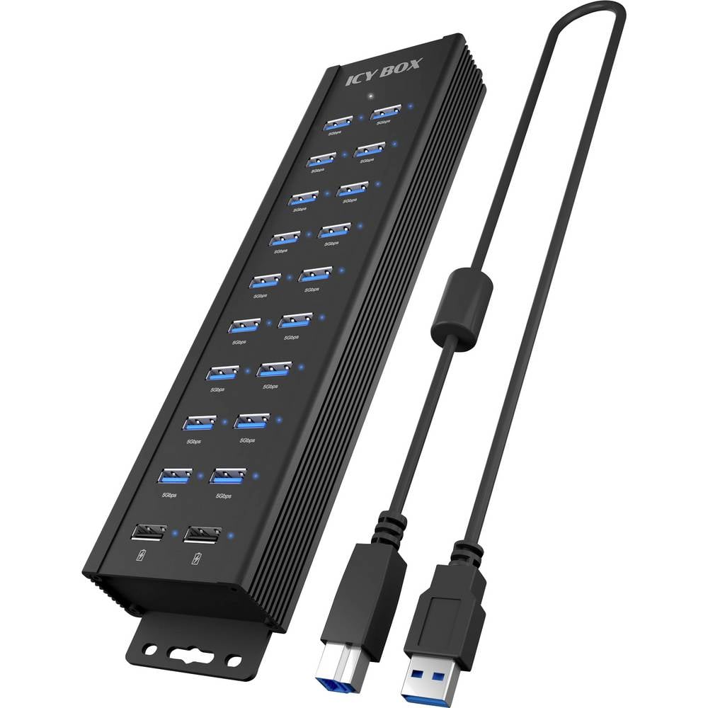 ICY BOX USB Hub 61076 USB-hub 20 poorten USB-A USB 3.0 5 GBit/s Zwart