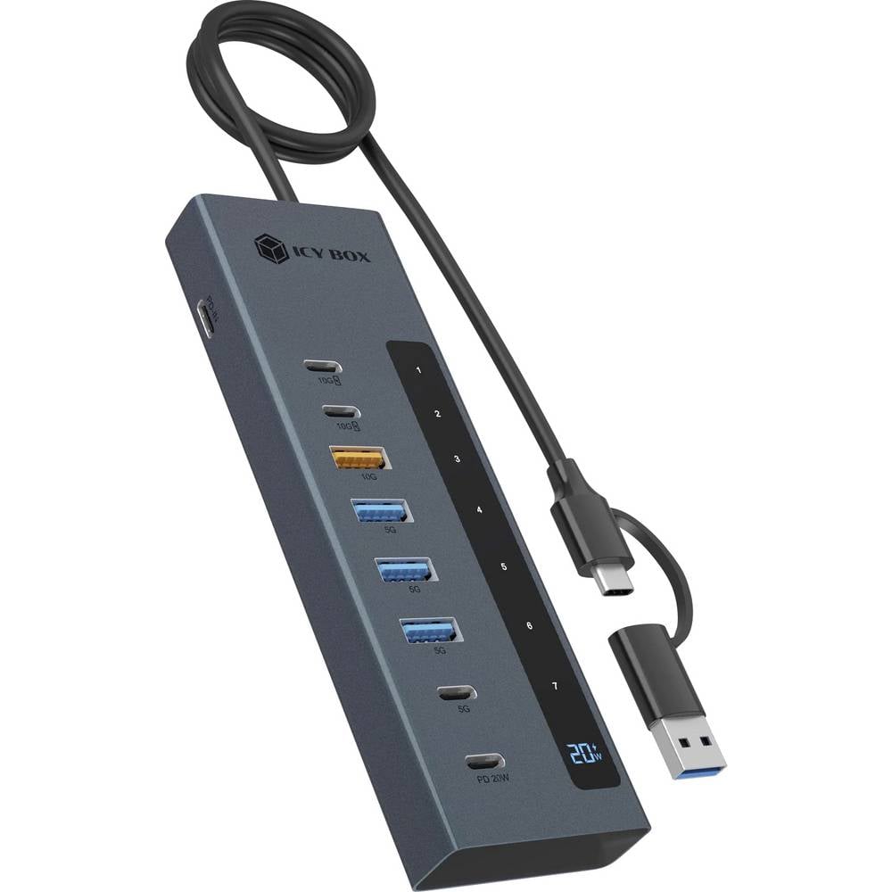 ICY BOX IB-HUB1743-CPD 61158 USB-hub 7 + 1 poorten USB-C 3.2 Gen 2, USB-C 3.2 Gen 1, USB-C (met Power Delivery), USB-A 3.2 Gen 2, USB-A 3.2 Gen 1 10 GBit/s