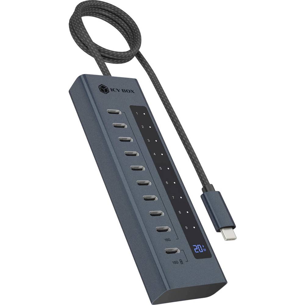 ICY BOX IB-HUB1450-C31 61171 USB-hub 10 poorten USB-C, USB-C (met Power Delivery) USB 3.2 Gen2 10 GBit/s LED-weergave, Met aluminium behuizing Blauw