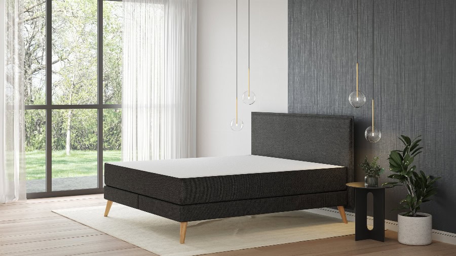 Emma Original Elite Boxspring – Donkergrijs – 140x200 cm – Hoofdbord met kussen – Houten poten
