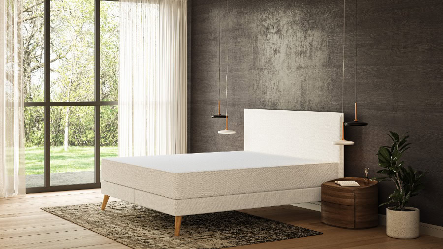 Emma Original Elite Boxspring – Beige – 140 cm – Hoofdbord Kussen – Houten poten