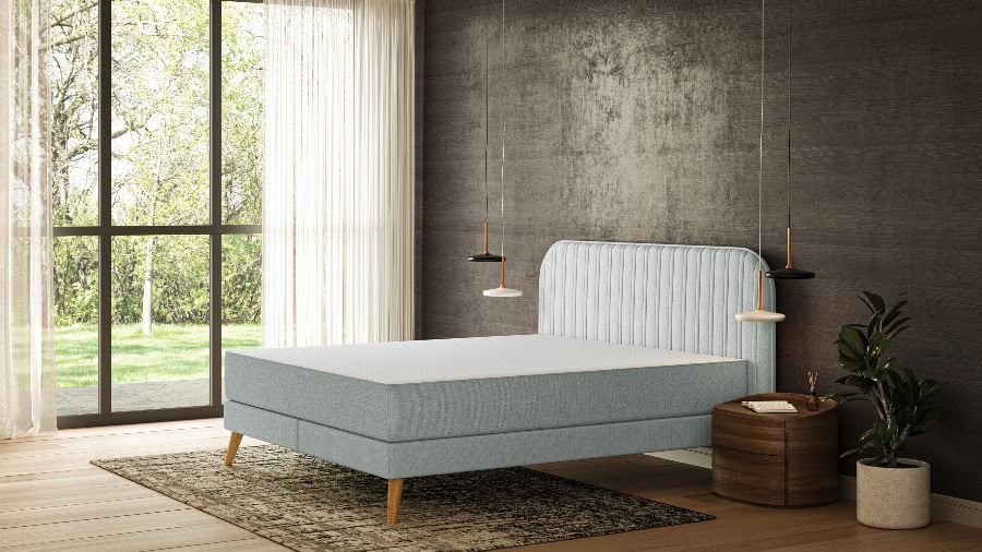 Emma Original Elite Boxspring – Mint – 140x200 cm – Hoofdbord Strepen – Houten poten