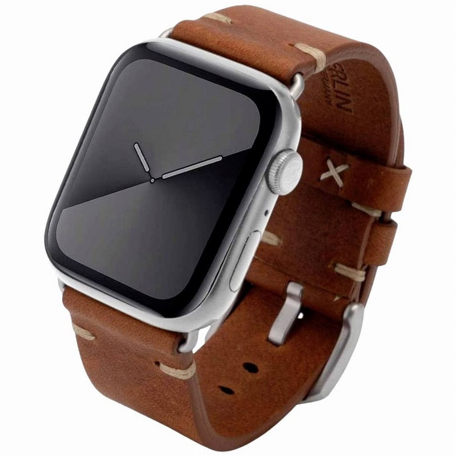 JT Berlin Watchband Alex II Vintage Horlogeband 42 mm, 44 mm, 45 mm, 46 mm M Bruin, Zilver Watch Series 1, Watch Series 