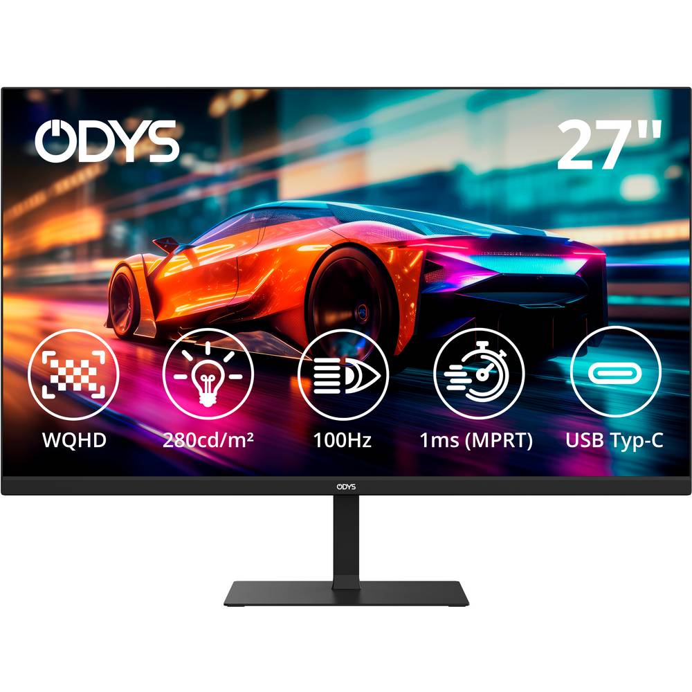 ODYS i27-Q-100 LED-monitor Energielabel E (A - G) 68.6 cm (27 inch) 2560 x 1440 Pixel 16:9 1 ms HDMI 2.1, DisplayPort, USB-C, Hoofdtelefoon (3.5 mm jackplug)