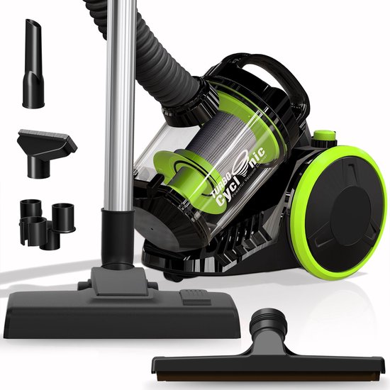 TurboTronic CV07 Stofzuiger zonder zak – Compact Design – Hoge Zuigkracht – Zakloze Stofzuiger – Zwart/Groen
