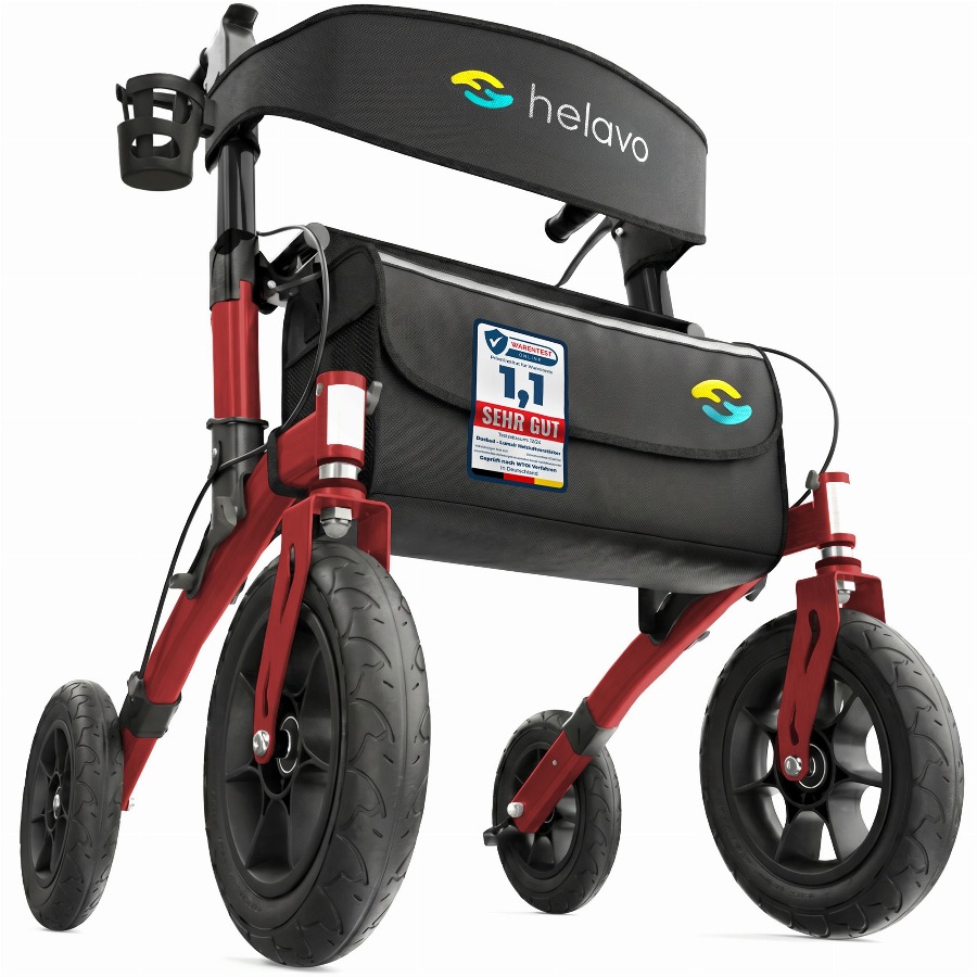 Helavo Outdoor rollator met massieve rubberen banden opvouwbaar zitting 9,5kg 1