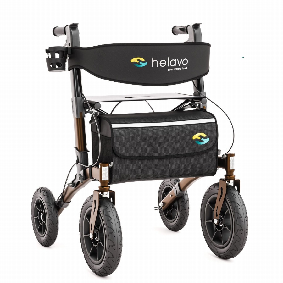 Helavo Outdoor rollator met massieve rubberen banden opvouwbaar zitting 9,5kg 1