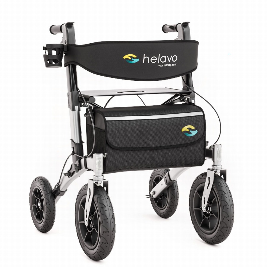 Helavo Outdoor rollator met massieve rubberen banden opvouwbaar zitting 9,5kg 1