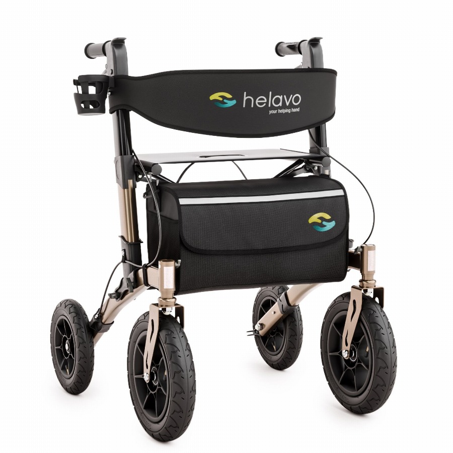 Helavo Outdoor rollator met luchtbanden opvouwbaar zitting en rugleuningsband 9,5kg 1