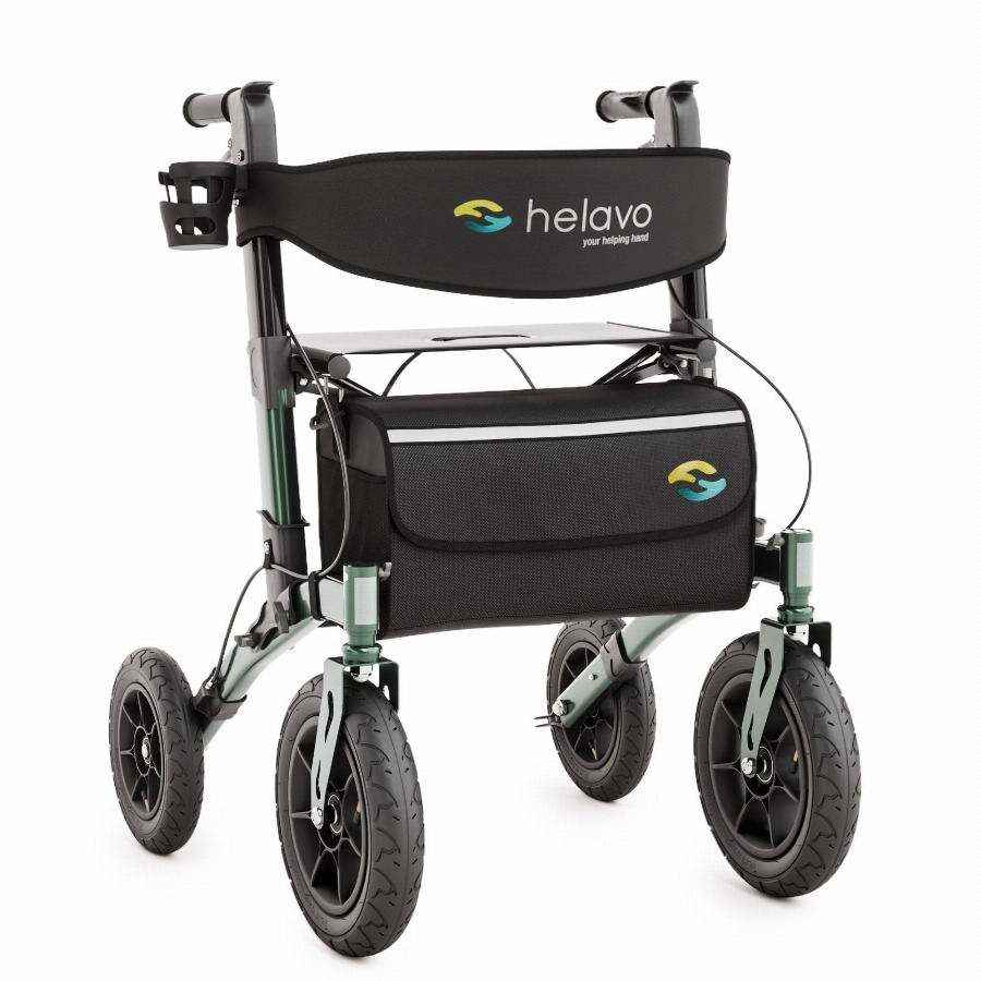Helavo Outdoor rollator met luchtbanden opvouwbaar zitting en rugleuningsband 9,5kg 1