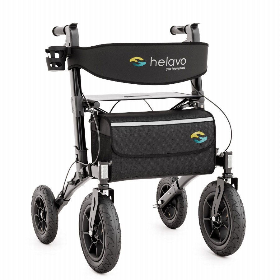 Helavo Outdoor rollator met luchtbanden opvouwbaar zitting en rugleuningsband 9,5kg 1