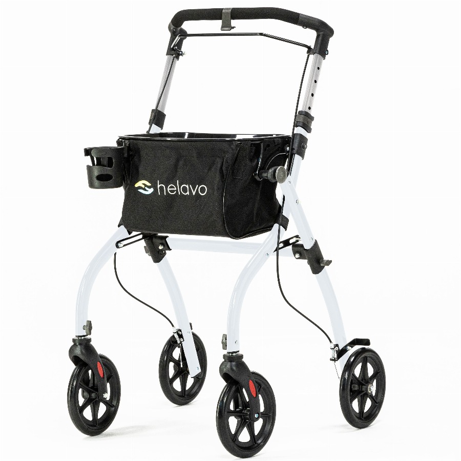 Helavo Smalle indoor rollator 60cm opvouwbaar met dienblad en mandje lichtgewicht 6,5kg 1