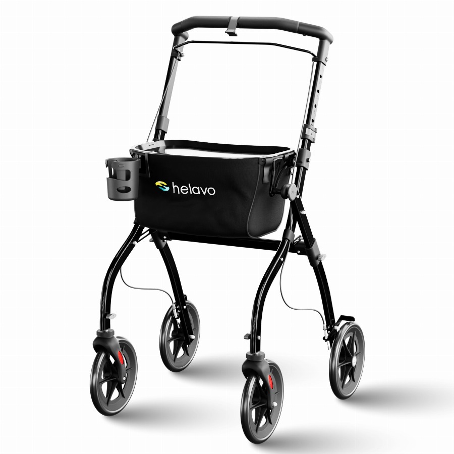 Helavo Smalle indoor rollator 60cm opvouwbaar met dienblad en mandje lichtgewicht 6,5kg 1