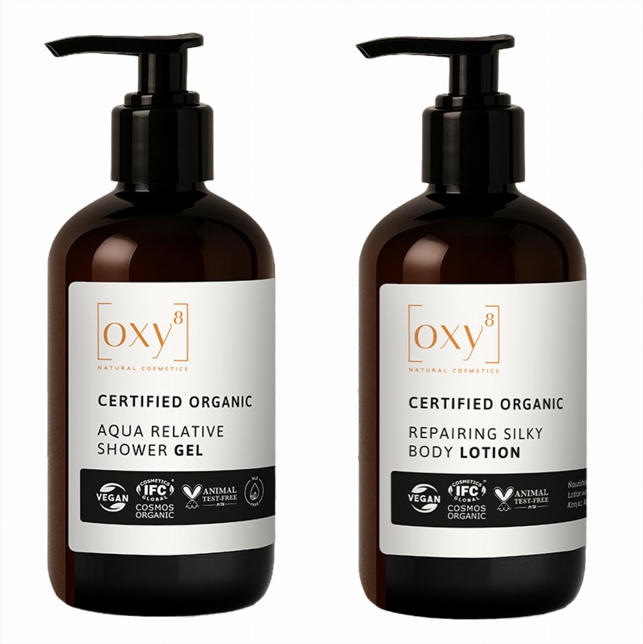 OXY8 Natural Cosmetics CADEAUSET LICHAAMSVERZORGING – douchegel & bodylotion - ideaal cadeau 500 Douchegel