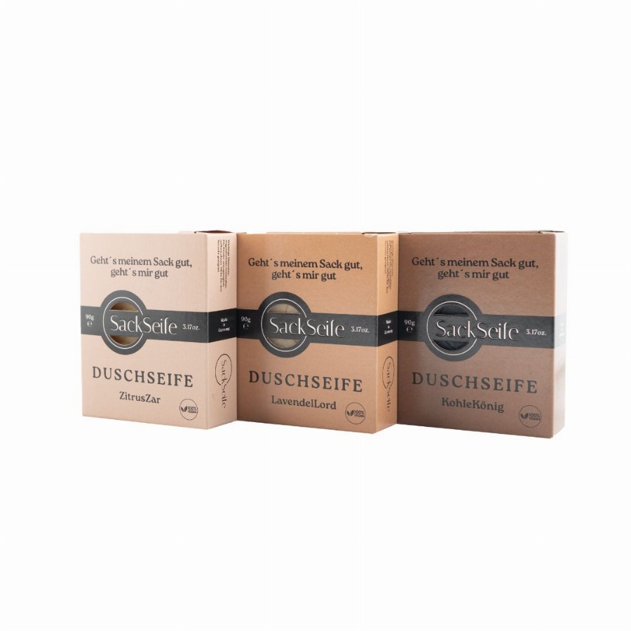SackSeife Doucheset | 3 handgemaakte douchezeepjes Veganistisch, natuurlijk & krachtig reinigend 270 Zeep