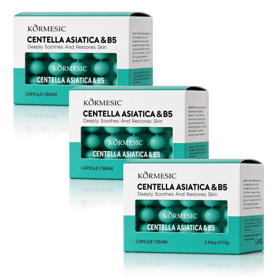 KORMESIC Verzachtende Gezichtscrème met Centella Asiatica en Vitamine B5 Capsulecrème 3×75 Dagcrème