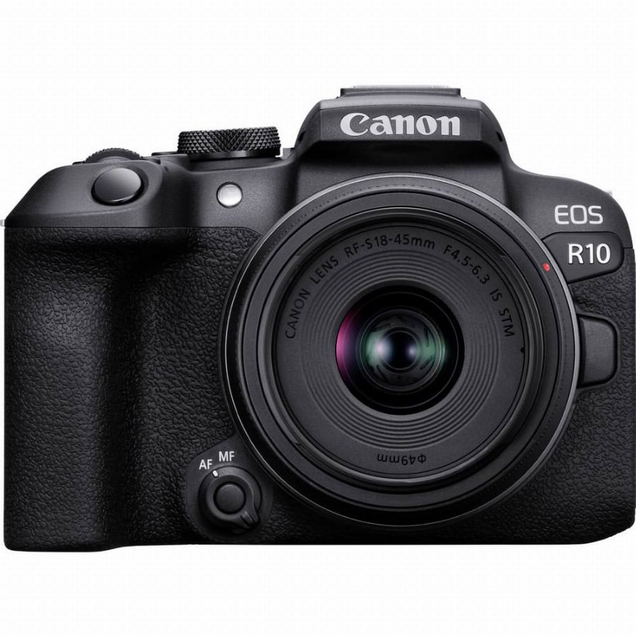 Canon EOS R10 + RF-S 18-45mm F4.5-6.3 IS STM Digitale spiegelreflexcamera Incl. RF-S 18-45 mm lens 24.2 Mpix Zwart 4K video, Beeldstabilisatie, WiFi,