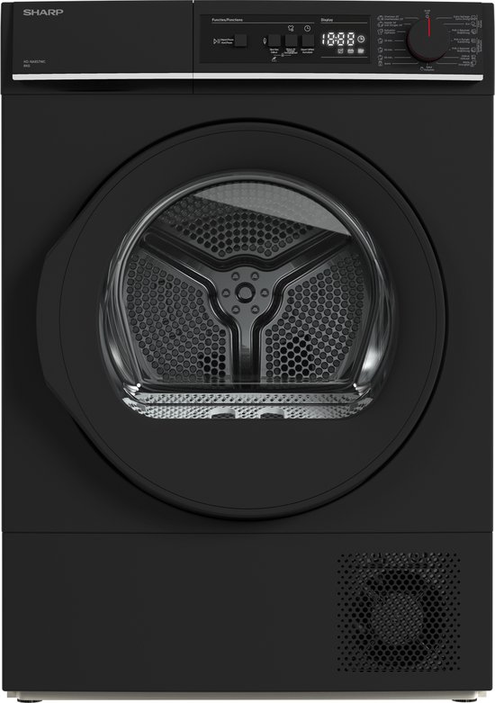Sharp KDNA8S6BCBE - warmtepomp droger - 8 kg - energie label C - 15 programma's - LED trommelverlichting - links en rechts draaiend - mat zwart