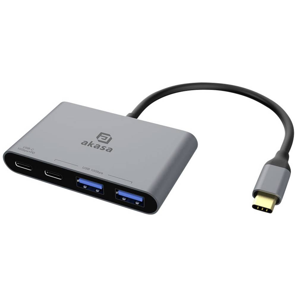 Akasa USB Type-C 4-In-1 Hub AK-CBCA31-18BK USB-hub 2 + 2 poorten USB-A USB 3.2 Gen2 10 GBit/s Met USB-C stekker, Met snellaadpoort Aluminium (geëloxeerd)