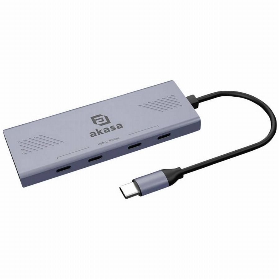 Akasa 10Gbps USB Type-C 4 Port Hub AK-CBCA32-18BK USB-hub 4 poorten USB-A USB 3.2 Gen2 10 GBit/s Met USB-C stekker Aluminium (geëloxeerd)