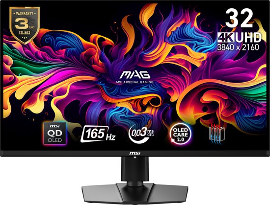 MSI MAG 321UP QD-OLED - 4K UHD Gaming Monitor - 165hz - 32 inch - USB-C PD 15W