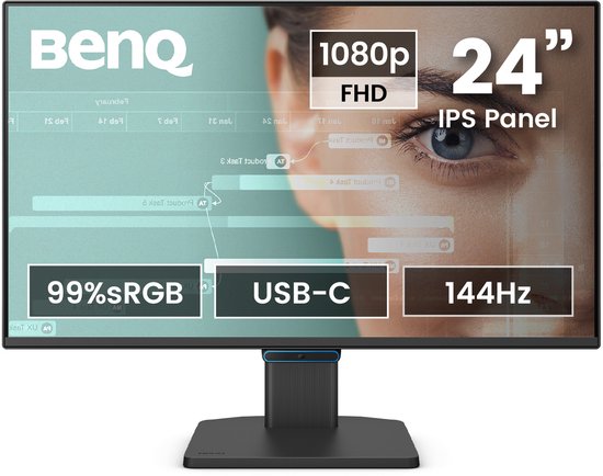 BenQ Full HD 24 inch EyeCare Monitor GW2490C - 144Hz - IPS Beeldscherm - Full HD - 99% sRGB - 1 x USB-C - 1 x HDMI - 1 x Display Port - 2 x 2W ingebouwde speakers - Native Contrast…