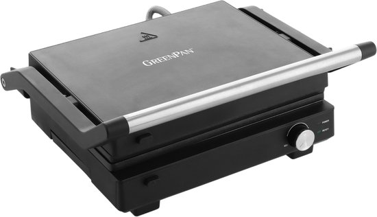 GreenPan Switch Contactgrill - 1800W - PFAS-vrije antikleeflaag - Keramische antiaanbaklaag - Tosti-apparaat - Uitneembare platen - 180° uitvouwbaar
