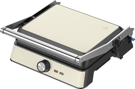 Westinghouse Retro Contactgrill – Panini Grill & Tosti Apparaat – 180° Openklapbaar – 29x24 cm – Instelbare Temperatuur – 2200W – Beige