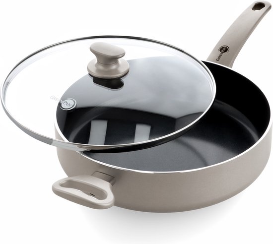 GreenPan Cambridge Hapjespan 28cm met deksel - 4.2L – PFAS-vrije antikleeflaag – Hapjespan inductie – Keramische pan - Ovenbestendig tot 160°C - Koudgrepen - Glazen deksel - Brons