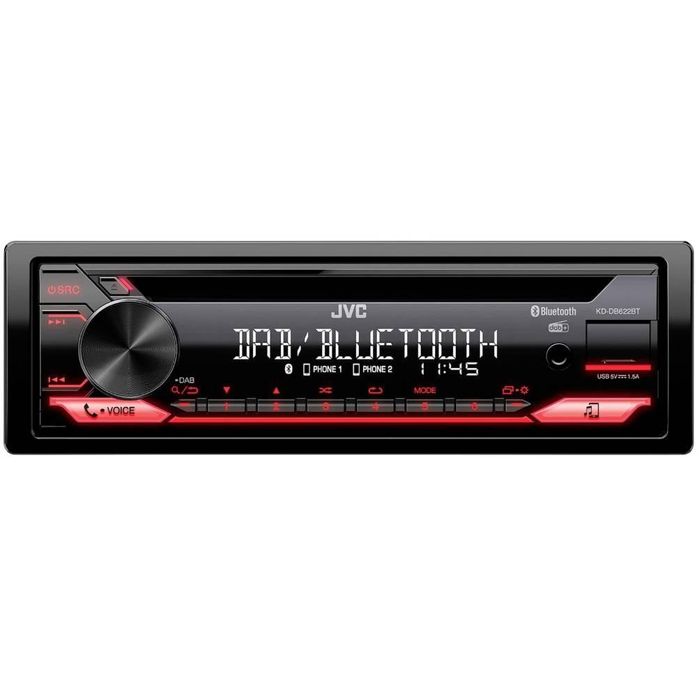 JVC KDDB622BT Autoradio enkel DIN Aansluiting voor stuurbediening, Bluetooth handsfree, DAB+ tuner
