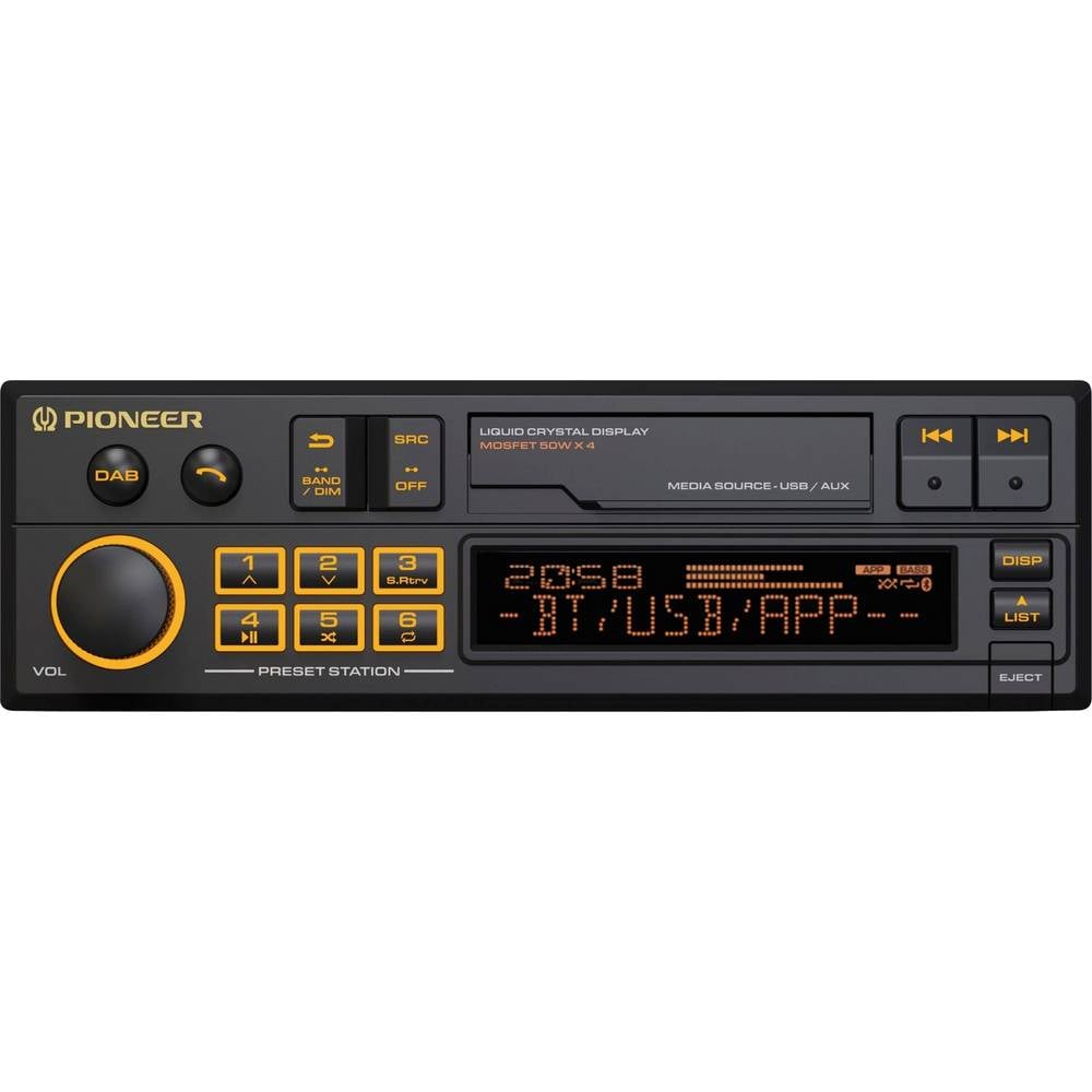 Pioneer Pioneer SXT-C10PS, Schwarz, 1 DIN, 88 W, 50 W, Android, AAC, FLAC, MP3, WAV, WMA Autoradio enkel DIN Retrodesign, DAB+ tuner, Bluetooth handsfree