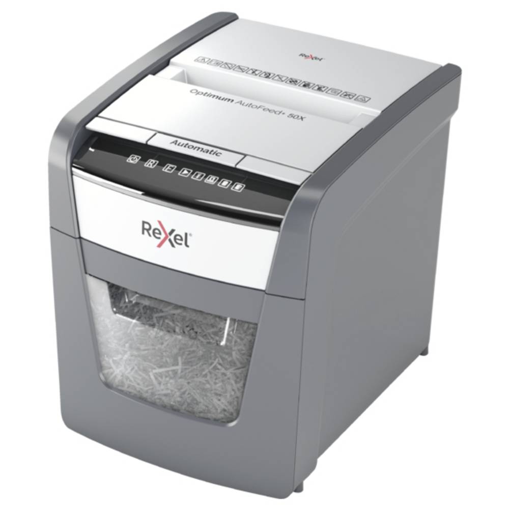 Rexel Optimum AutoFeed+ 50X Papierversnipperaar 50 vellen Micro cut 4 x 28 mm P-4 20 l Ook geschikt voor Paperclips, Nietjes, Creditcards