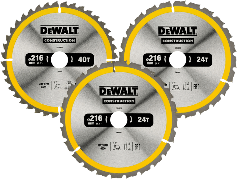 DeWalt Cirkelzaagbladenset 216mm 3-delig 24T (2x), 40T