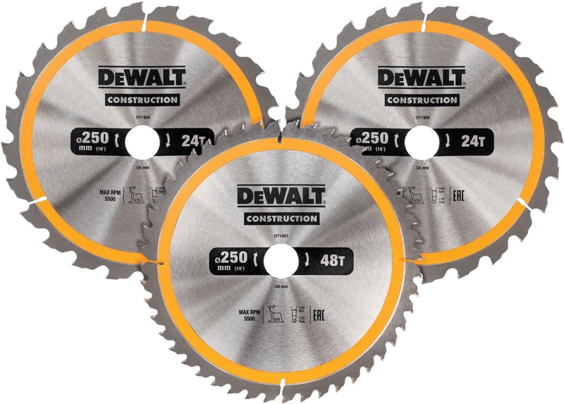 DeWalt Cirkelzaagbladenset 250mm 3-delig 24T (2x), 48T