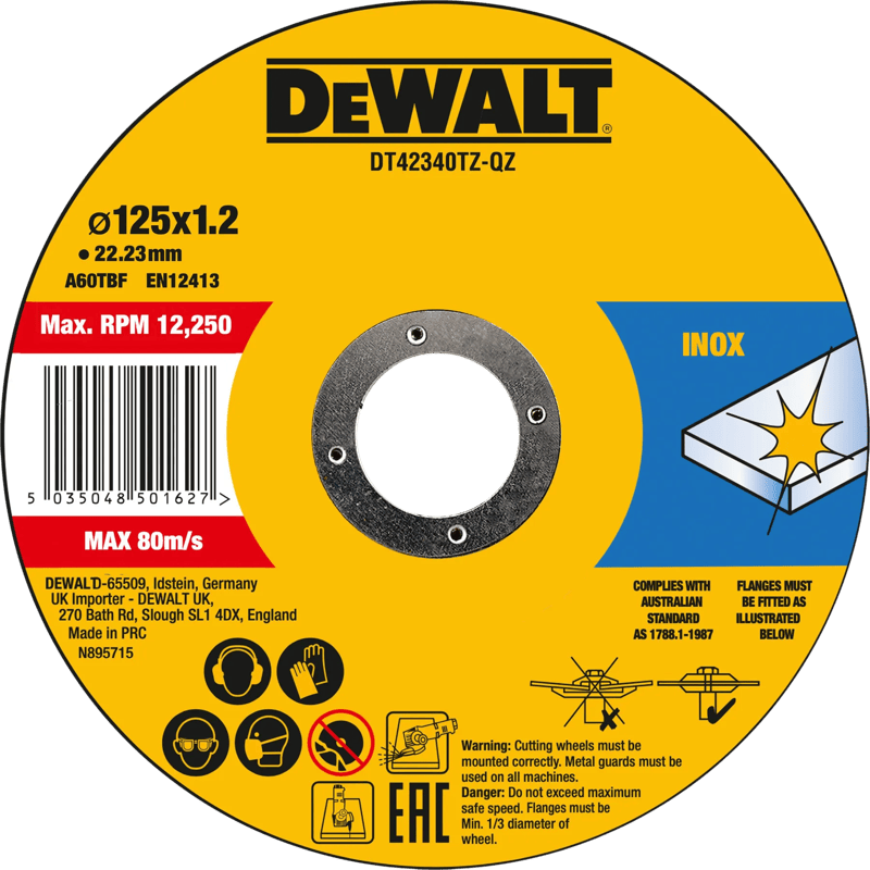 DeWalt Doorslijpschijf INOX 125x1x22,2mm 10 stuks
