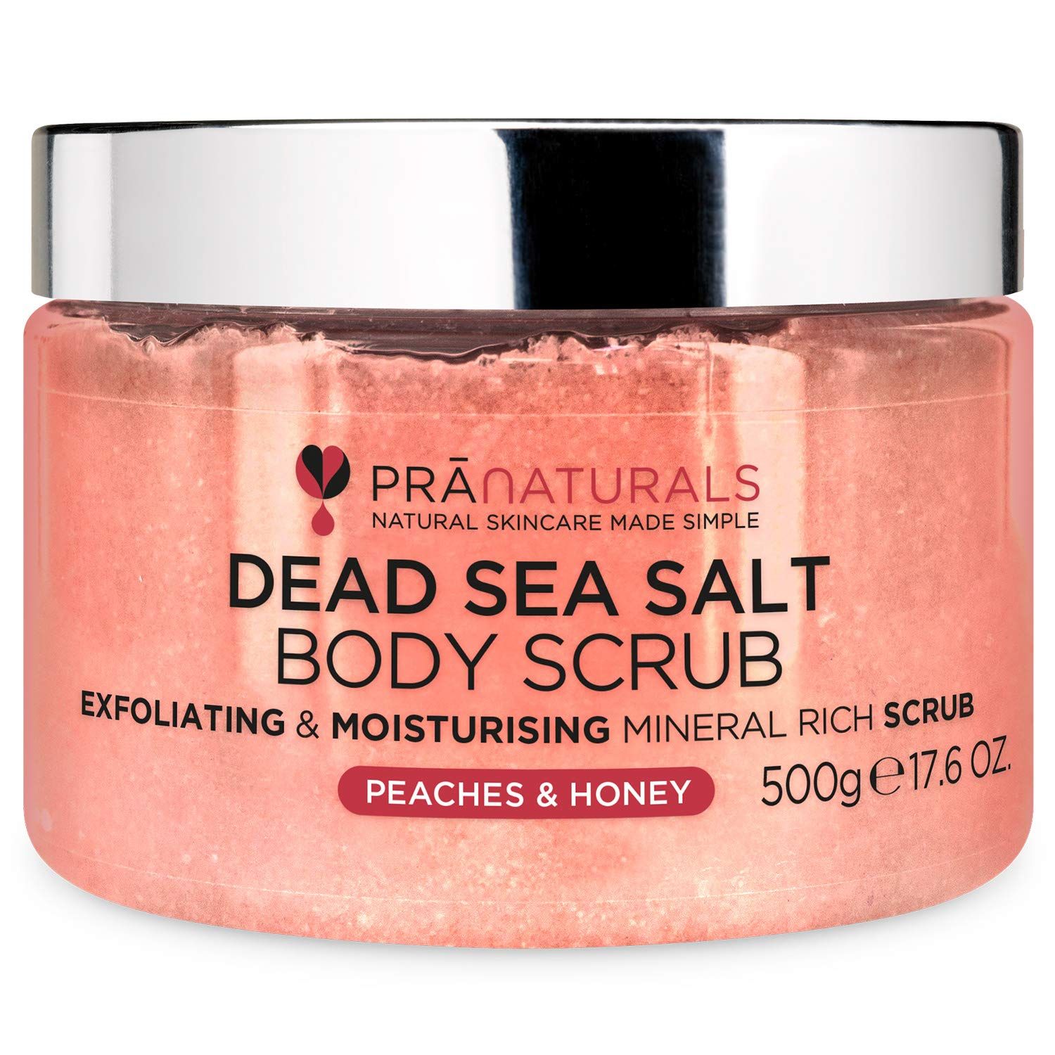 PraNaturals Lichaamsscrub met Dode Zeezout en Perzik & Honing 500