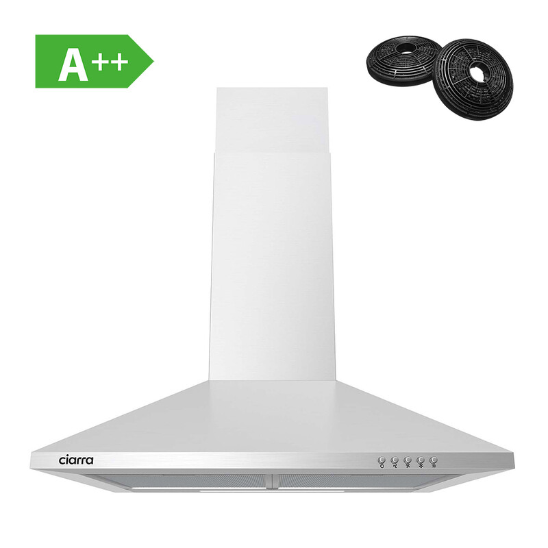 CIARRA 60 cm wandafzuigkap, roestvrijstalen afzuigkap — omkeerbare ventilatie, bediening via druktoetsen
